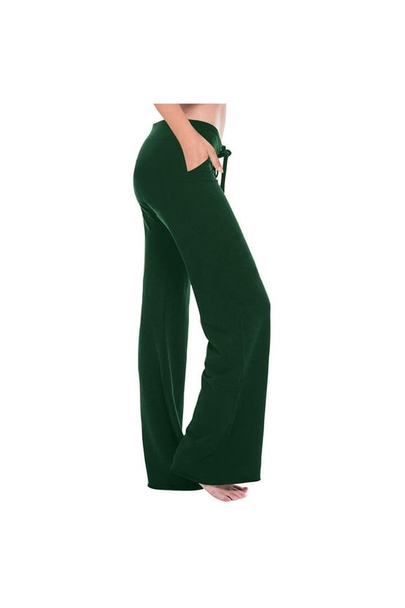 Women's Comfy Wide Leg Palazzo Lounge Pants Workout Out Trouser Leggings Stretch Waist Pocket Yoga Gym Loose Pants Casual High Waisted Flowy Lounge Pants with Pockets Green 2XS