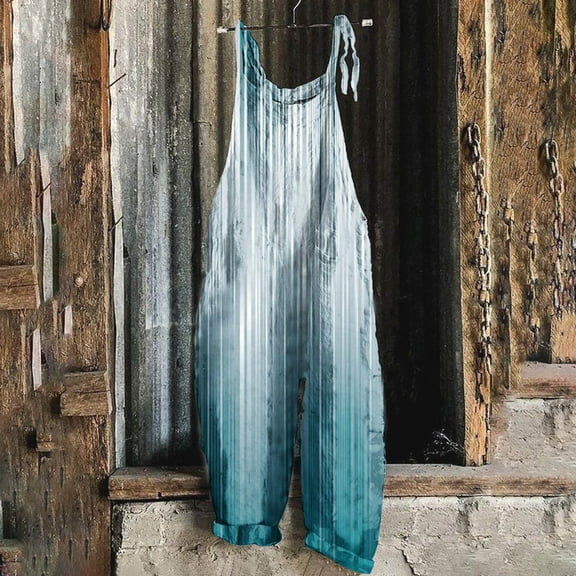 Virmaxy Women's Fashion Overalls Gradient Floral Print Summer Adjustable Straps Baggy Overalls Sleeveless Backless Wide Leg Overalls For Women Blue-A M