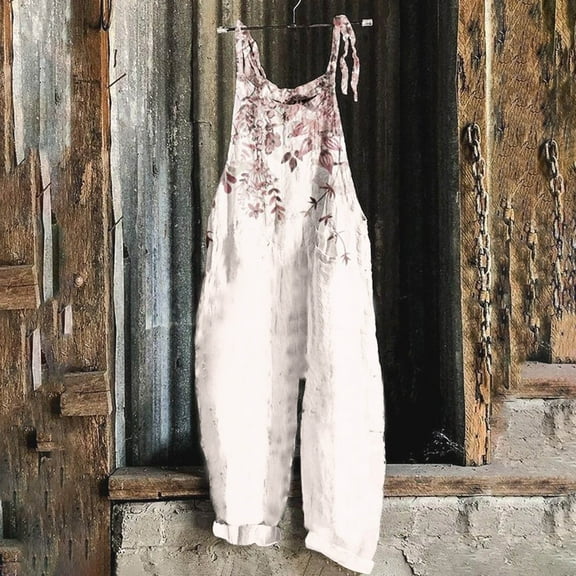 Virmaxy Women's Fashion Overalls Gradient Floral Print Summer Adjustable Straps Baggy Overalls Sleeveless Backless Wide Leg Overalls For Women Pink XS