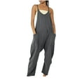 thumbnail image 1 of Virmaxy Women's Fashion Overalls Sleeveless Spaghetti Straps Solid V Neck Jumpsuit With Pockets Wide Leg Overalls For Women Loose Fit Gray 2XL, 1 of 6