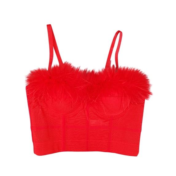 Virmaxy Women's Faux Fur Full Figure Bras Comfort Shaping Full Figure Wirefree Tank Top Bra Printing Gathered Together Large Size Daily Bra Underwear No Rims Red-B M