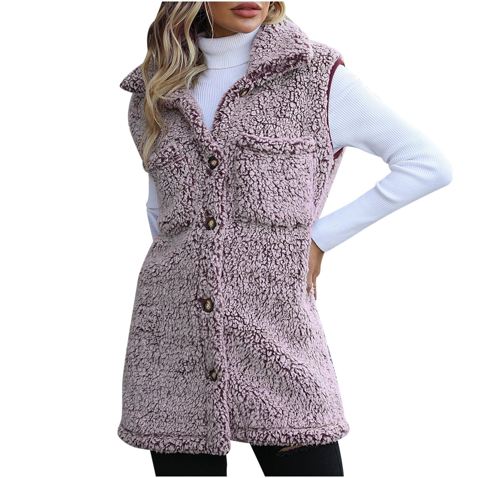 Virmaxy Women's Fleece Vests Vest Solid Color Lapel Warm Plush Vest ...