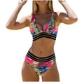 thumbnail image 1 of Virmaxy Women's Floral Print Bandeau Bikini Set Bathing Suit High Waisted Scalloped V Neck Two Pieces Swimsuit Fashion Women Alluring Solid Swimwear Bikini Split Swimsuit Set Hot Pink XL, 1 of 1