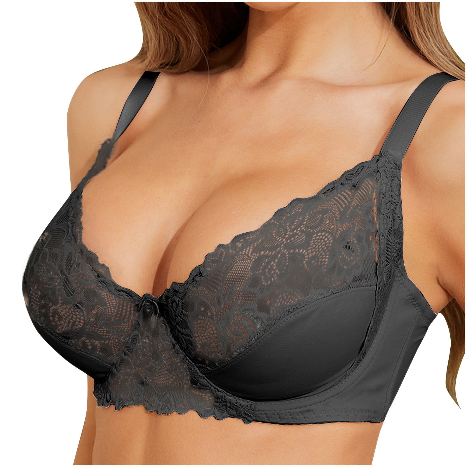 Virmaxy Women s Full Figure Beauty Back Smoothing Bra Fashion Comfortable Lace Beauty Back Strap Wrap Plus Size Bra Black B 100 Walmart