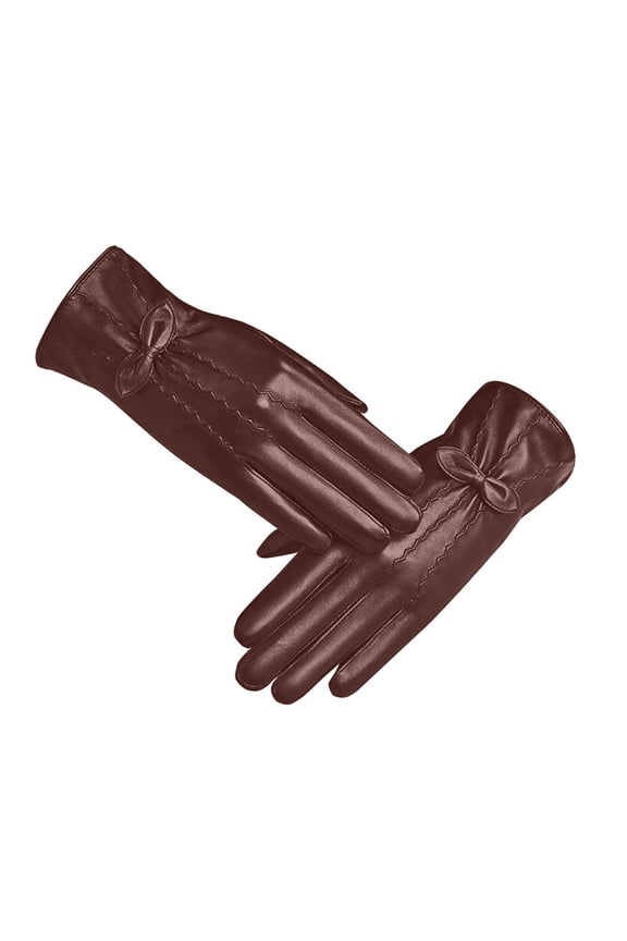 Women's Full Leather You Touch Screen Gloves Fall and Winter Outdoor Pu Padded Warm Fashion Leather Gloves Driving