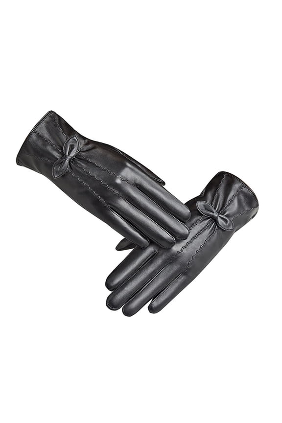 Women's Full Leather You Touch Screen Gloves Fall and Winter Outdoor Pu Padded Warm Fashion Leather Gloves Driving
