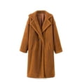 thumbnail image 1 of Virmaxy Women's Fuzzy Fleece Open Front Long Cardigan Coat Solid Faux Lamb Wool Thicken Shacket Jacket with Pocket Notch Collar Long Sleeve Button Plush Outwear Jacket Coffee S, 1 of 3