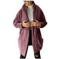 thumbnail image 1 of Virmaxy Women's Fuzzy Fleece Shawl Neck Open Front Long Cardigan Coat Faux Shearling Shaggy Jacket Cardigan Trendy Solid Color Long Sleeve Plush Plush Jacket Pink M, 1 of 1