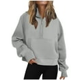 thumbnail image 1 of Virmaxy Women's Hooded Sweatshirt 1/4 Zip Short Solid Colour Japanese Sweater Fleece Long Sleeve Round Neck Jacket Gray L, 1 of 6