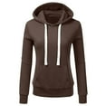 thumbnail image 1 of Virmaxy Women's Hooded Sweatshirt Minimalist Style Drawstring Japanese Sweatshirt with Pockets Fashion Casual Solid Colour Pullover Top Coffee XS, 1 of 3