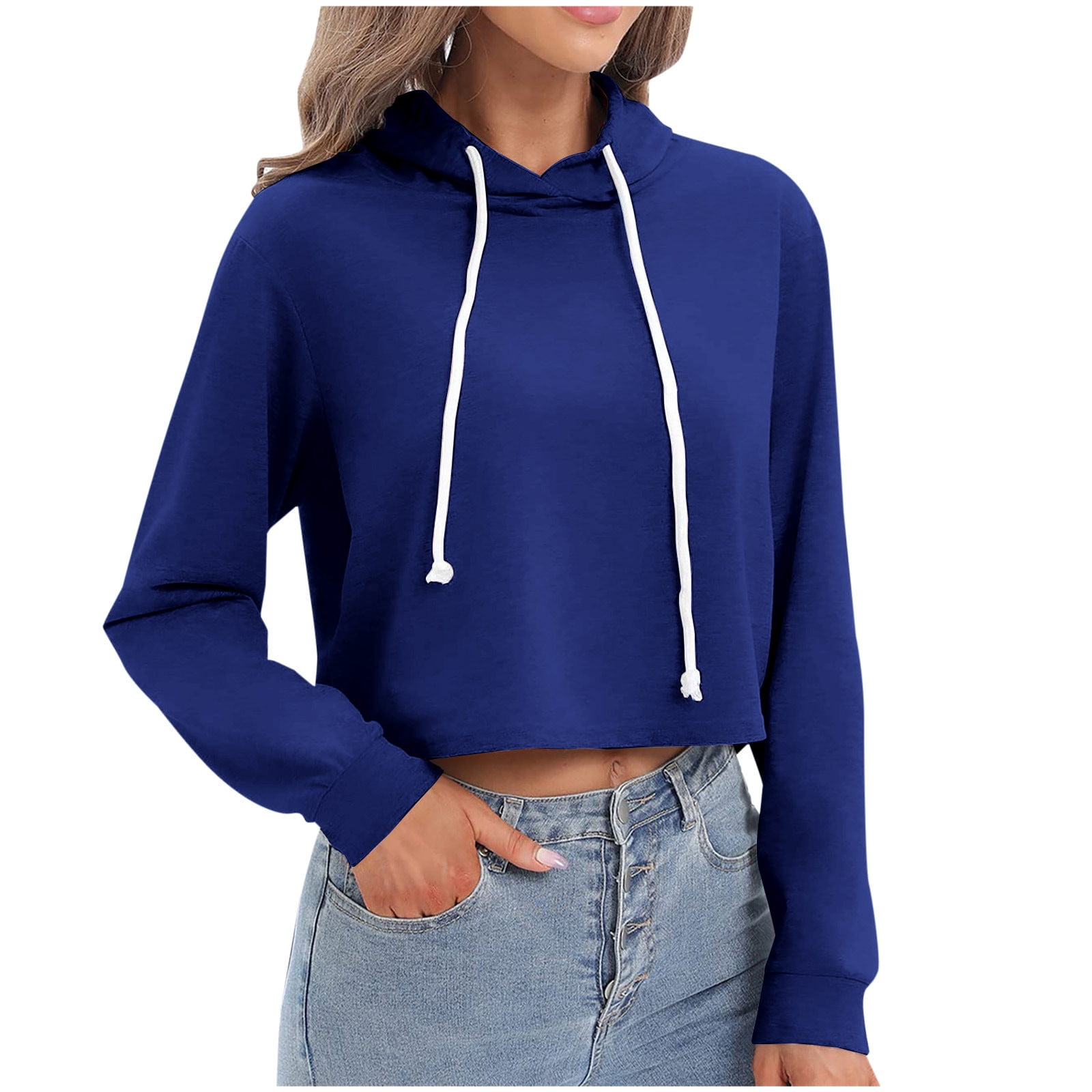 Hooded Exposed Navel Plain Hoodies Hooded Exposed Navel Plain Hoodies