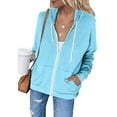 thumbnail image 1 of Virmaxy Women's Hooded Sweatshirt Solid Color Fleece Sweater Slim Zipper Drawstring Japanese Sweatshirt Long Sleeve Jacket with Pockets Blue XL, 1 of 5