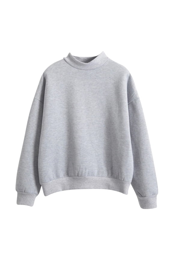 Women's Oversized Solid Color Sweatshirt Long Sleeve Pullover Sweatshirt Plus Size Mock Collar Top Shirt Gray XS