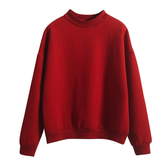 Virmaxy Women's Oversized Solid Color Sweatshirt Long Sleeve Pullover Sweatshirt Plus Size Mock Collar Top Shirt Red 2XL