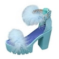 thumbnail image 1 of Virmaxy Women's Platform Block Heeled Fish Billed Sandals Fashion Furry Feather Ankle Strap High Heels Stylish Party Prom Sandals Sky Blue 37, 1 of 6