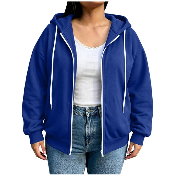 Virmaxy Women's Plus Size Full Zip Drawstring Hoodie Sweatshirt Long Sleeve Oversized Warm Casual Jacket with Pockets for Winter Daily Wear L-5XL