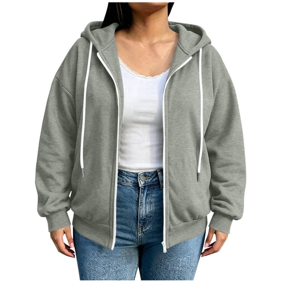 Virmaxy Women's Plus Size Full Zip Drawstring Hoodie Sweatshirt Long Sleeve Oversized Warm Casual Jacket with Pockets for Winter Daily Wear L-5XL