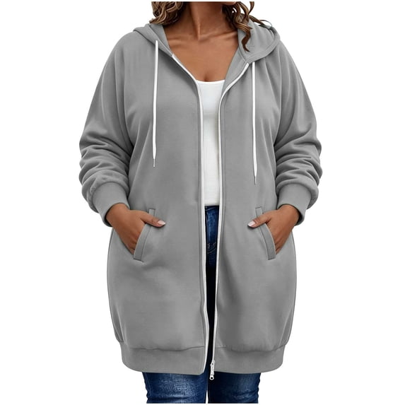 Virmaxy Women's Plus Size Full Zip Long Hoodie Sweatshirt Long Sleeve Oversized Casual Jacket with Side Pockets for Fall Winter Daily Wear L-XXXXXL
