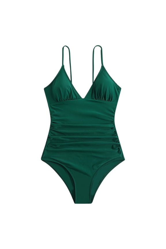 Women's Polka Dot Printed One-piece Swimsuit Fashion Halter Side Drawstring Swimwear with Bust Pads and No Steel Support for Pool Party Green-2 M