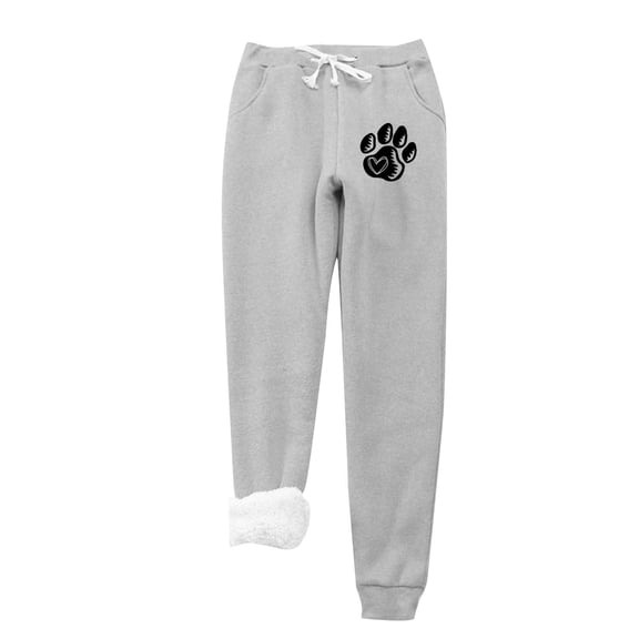 Virmaxy Women's Sherpa Lined Sweatpants Valentine's Day Love Cat's Paw Graphic Thick Fleece Joggers Pants Winter Lounge Yoga Workout Running Pants with Pocket Gift for Girlfriend Gray-A 2XL