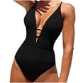 thumbnail image 1 of Virmaxy Women's Solid Color One-piece Swimsuit Backless Strappy Tankini Camisole Waist Cinching Swimwear With Bra Padded for Pool Party Vacation Black-1 L, 1 of 8