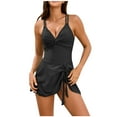 thumbnail image 1 of Virmaxy Women's Solid Printed One-piece Swimsuit Fashion Halter Side Drawstring Tankini Swimwear for Pool Party Vacation Black L, 1 of 5