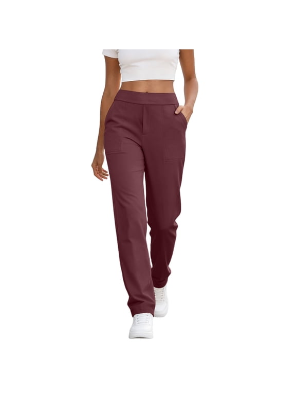 Women's Stretchy Comfort Yoga Pants Straight Leg Regular Lenth Casual Athletic Pants with Pockets for Outdoor Activities and Home Wear