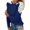 thumbnail image 1 of Virmaxy Women's Summer Casual Long Sleeve Tops Round Neck Solid Color Lace Tops Shirts Long Sleeve Round Neck Tops/Shirts Navy XL, 1 of 5