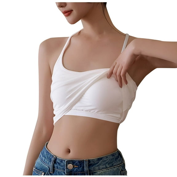 Virmaxy Women's Trendy Camisole Casual Solid Color U Neck Tank Top with Chest Pad Trendy Sleeveless Basic Tee Loose Fit 2025 Modern White-3 S