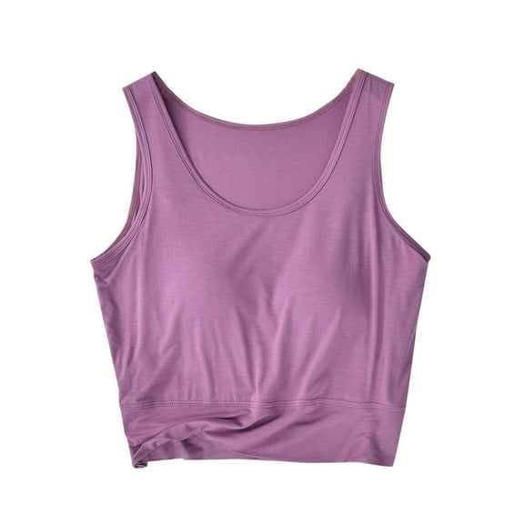 Virmaxy Women's Trendy Leisure Solid Color Vest With Chest Pad Round Neck Camisole Vest 2025 Summer Dressy Casual Blouses Going Out Spring Beach Vacation Oufits Modern Clothes Purple M