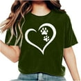 thumbnail image 1 of Virmaxy Women's Valentines Day Short Sleeve Shirt Girls Short Sleeve WorkOut Blouse Tops Valentine's Day Gift Shirt Dogs Paw Heart Print T-Shirt Tops Olive Green 2XL, 1 of 6