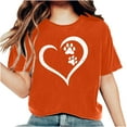 thumbnail image 1 of Virmaxy Women's Valentines Day Short Sleeve Shirt Girls Short Sleeve WorkOut Blouse Tops Valentine's Day Gift Shirt Dogs Paw Heart Print T-Shirt Tops Orange L, 1 of 6