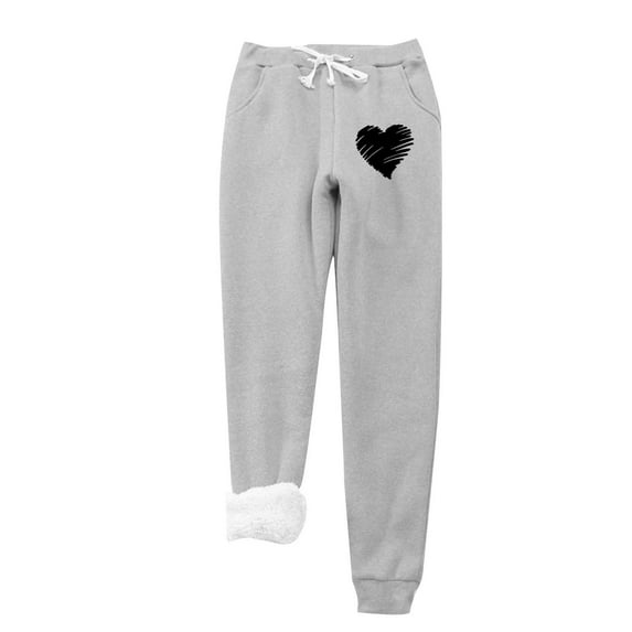 Virmaxy Women's Warm Sherpa Lined Athletic Sweatpants Valentine's Day Love Graphic Thick Fleece Joggers Pants Winter Lounge Yoga Workout Running Pants with Pocket Gray-C XS