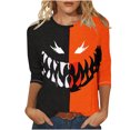 thumbnail image 1 of Virmaxy Womens 2024 Halloween Irregular Printed Round Neck Sleeve 3/4 Sleeve T-Shirt Tops Seven Sleeve Crew Neck Tops/Shirts Black-8 S, 1 of 4
