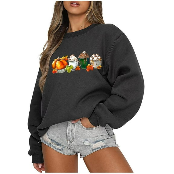 Virmaxy Womens 2024 Halloween Round Neck Printed Long Sleeve Loose Top Sweatshirt Long Sleeve Crew Neck Top/Shirt Black-1 S