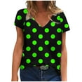 thumbnail image 1 of Virmaxy Womens 2024 New Summer Trendy Blouse Tops Tops Polka Dot Original Printed V-Neck Short Sleeve T-Shirt Green-C XS, 1 of 5
