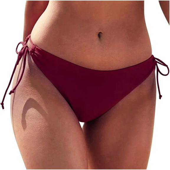 Virmaxy Womens Alluring Solid Color Lace Up Swim Trunks Swimwear Alluring Solid Color Swimwear Slim Bikini Straped Swimming Trunks Burgundy S