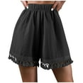 thumbnail image 1 of Virmaxy Womens Athletic Workout Running Shorts Summer Casual Solid Color Beach Pants Lace Patchwork Elastic Waist Head Shorts Black M, 1 of 4
