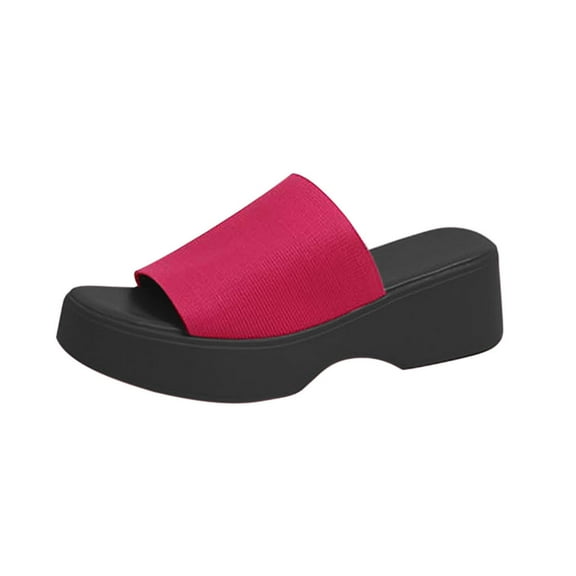 Virmaxy Womens Beach Sandals Summer New Large Size Fish Mouth Thick Bottom To Wear Casual Comfortable Open Toe Line Beach Slippers Hot Pink 42