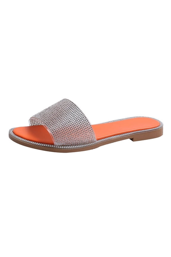 Womens Beach Sandals Women Bright Diamond Casual Outdoor Travel Flip Flop Beach Shoes Orange 43