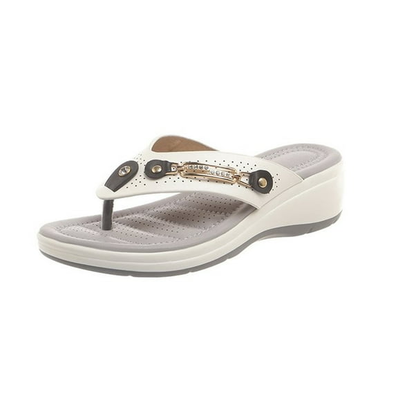 Virmaxy Womens Beach Sandals Women's Spring And Summer New Large Size Wedge Slippers Beach Metal Buckle Wedge Sandals Fashion Casual Beach Sandals White 40