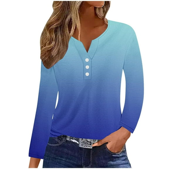 Virmaxy Womens Blouses Long Sleeve Shirt Women Casual Fashion Solid Color Button T-Shirt Long Sleeves One Shoulder Top Blouse Tops Blue-2 S