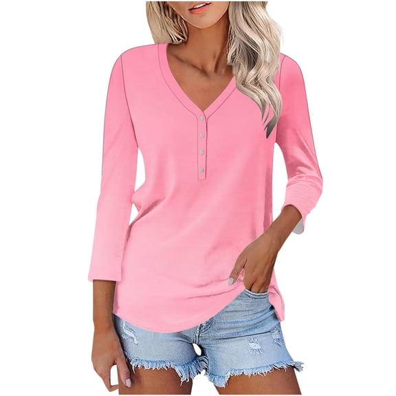 Virmaxy Womens Blouses Long Sleeve Shirt Women Casual Fashion Solid Color Button T-Shirt Long Sleeves One Shoulder Top Blouse Tops Pink-2 S
