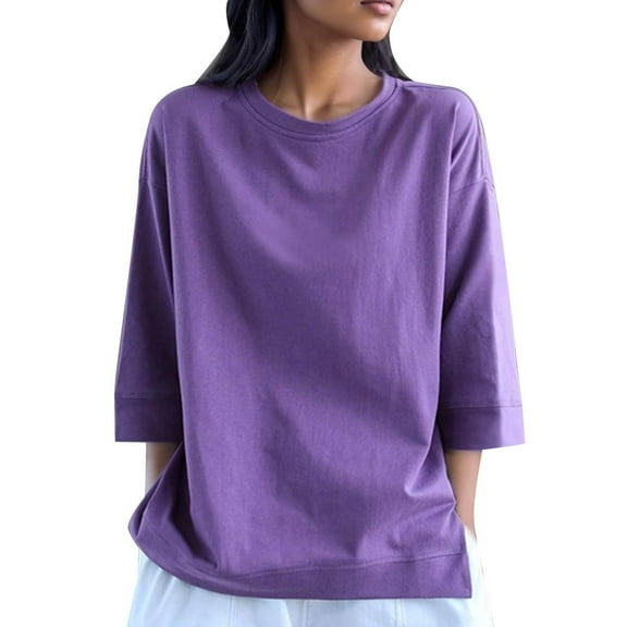 Virmaxy Womens Blouses Long Sleeve Shirt Women Casual Fashion Solid Color Button T-Shirt Long Sleeves One Shoulder Top Blouse Tops Purple-3 XL