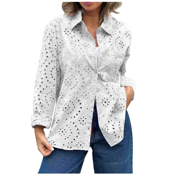 Virmaxy Womens Blouses Long Sleeve Shirt Women Casual Fashion Solid Color Button T-Shirt Long Sleeves One Shoulder Top Blouse Tops White-2 M