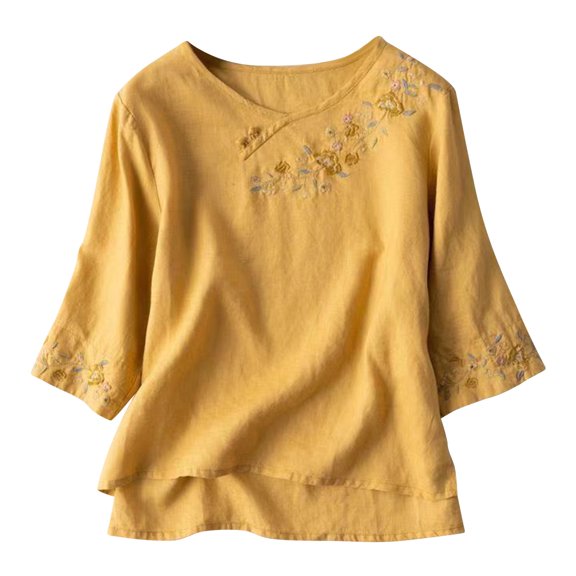 Virmaxy Womens Blouses Long Sleeve Shirt Women Casual Fashion Solid Color Button T-Shirt Long Sleeves One Shoulder Top Blouse Tops Yellow-7 XXL