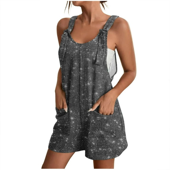 Virmaxy Womens Class Fit Short Jumpsuit Faux Denim Casual Suspender Shorts Printed Pocket One-Piece Shorts Dark Gray-B M