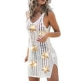 thumbnail image 1 of Virmaxy Womens Cover Ups Knitted Hollow Out Tank Top Cover Ups Beach Vacation Bikini Outer Short Skirt Sun Shirt Beach Skirt White-A L, 1 of 4