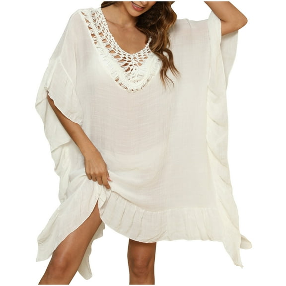 Virmaxy Womens Cover Ups Solid Beach Bikini Cover Ups Dresses Cover Ups Bathing Suit Cover Up For Beach Pool Swimwear Crochet Dress White-A One Size