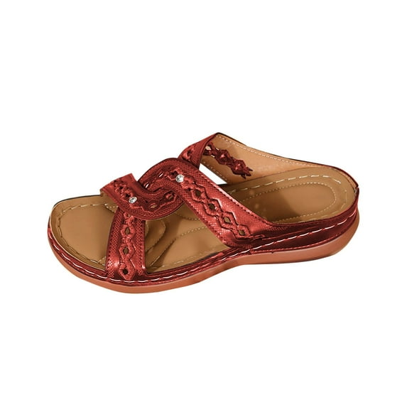 Virmaxy Womens Fashion Non-slip Women Solid-Color Casual Fashionable Hollow Retro Sandals Red 37